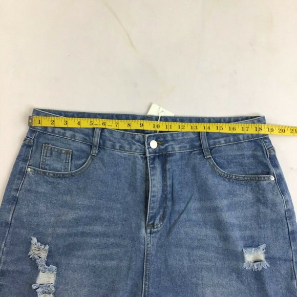 Coeur De Vague Women's Blue Highly Distressed Slim Fit Tapered Jeans Size XL - Picture 6 of 10